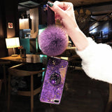 Luxury fur ball kickstand holder phone case