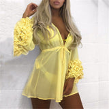 Classic ruffle sleeve sheer swimsuit coverup