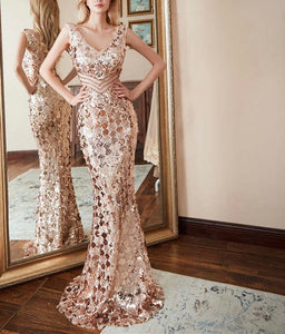 Gold Elegant mesh insert long formal prom dance gown dress