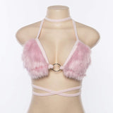 Barbie pink fur strappy bralette crop top