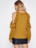 Ruffle cold shoulder fashion blouse
