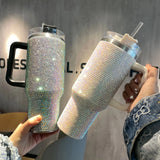 40oz luxury Bedazzled rhinestone bling Stanley inspired tumbler with handle