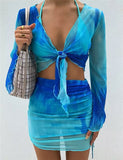 Ladies Bahamas sheer tie dye 2 piece skirt crop top set