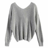 Ladies knot bow low back knitted sweater top