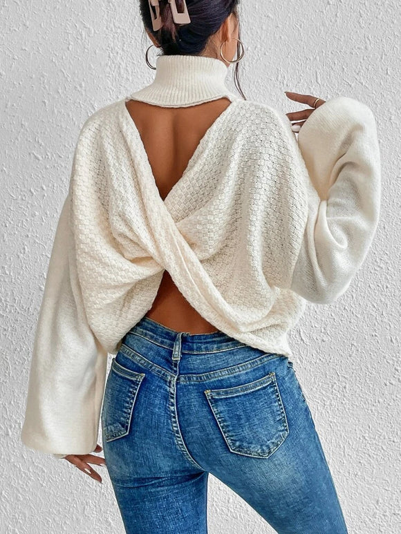 Women cutout back wrap sweater top