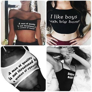 Funny text print tank bralet crop top