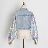 Ladies “superstar” sequins sleeve denim crop jacket