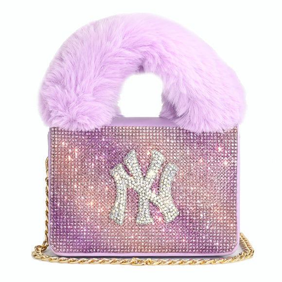 Classic luxury rhinestone fuzzy NY Women Handbag/Purse