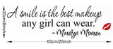 Marilyn Monroe “a smile is the best makeup any girl can wear” vinyl wall decal sticker decor