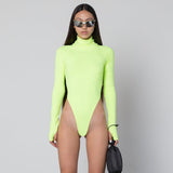 High cut neon long sleeve bodysuit