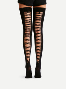 Lace up cutout back over the knee stocking