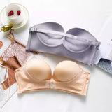 Women invisible strapless front closure push up bra backless