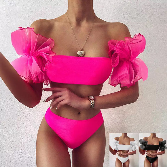 Ruffle detail 2 piece couture swimsuit