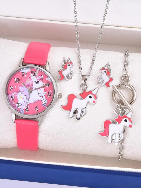 4pcs Unicorn watch jewelry set