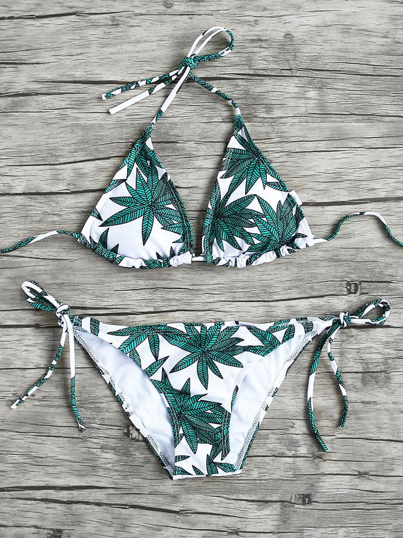 Leaf print 2 piece bikini swimsuit