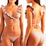 Stripe royal ruffle wrap 2 piece bikini swimsuit