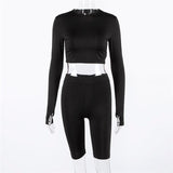 “New age” neon long sleeve 2 piece crop top pants set