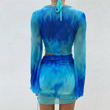 Ladies Bahamas sheer tie dye 2 piece skirt crop top set