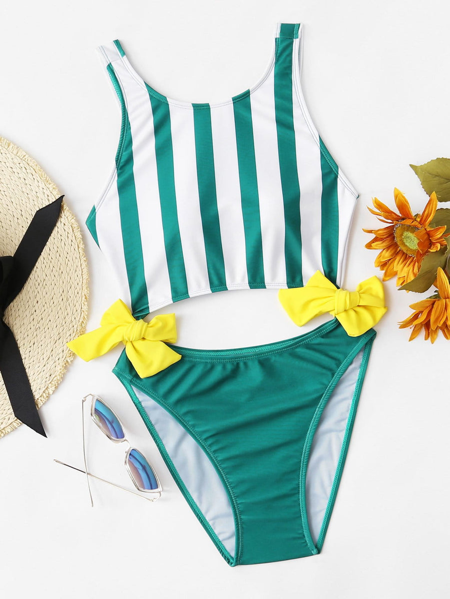 Bow cutout stripe one piece monokini swimsuit – Iconic Trendz Boutique