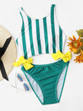 Bow cutout stripe one piece monokini swimsuit