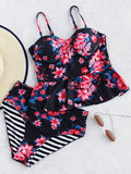 Peplum 2 piece floral bikini swimsuit set