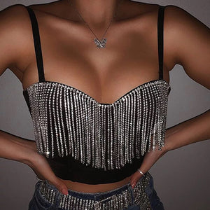 Ladies Rhinestone bustier detail crop top