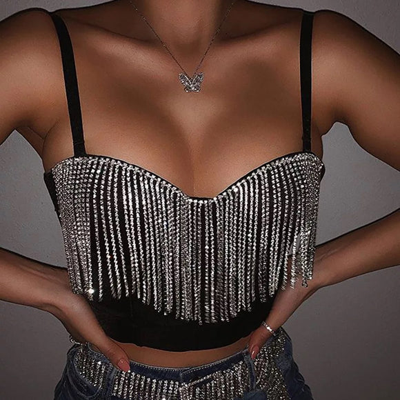 Ladies Rhinestone bustier detail crop top