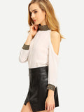 “All in” cold shoulder sequins detail chiffon top