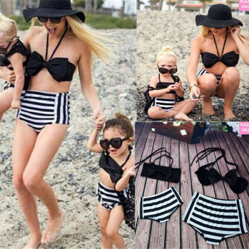 Vintage bow style Mommy and me baby matching 2 piece swimwear