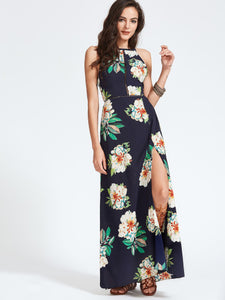 Ladies Floral side split maxi dress