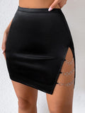 Cutout chain design side split mini skirt