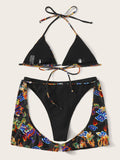 Floral ancient 3pcs swimsuit harness bikini