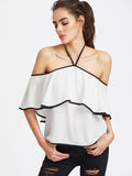 Off the shoulder detail ruffle blouse