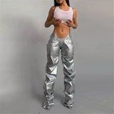 Low rise waist metallic ruched ruffle pants