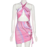 “Danger” colorful swirl cutout wrap mini dress