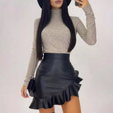 Latex ruffle couture mini skirt