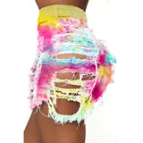 “Feisty” Distressed cutout tie dye shorts