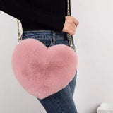 Fuzzy chain heart handbag
