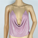 Sequins sexy drape deep v backless halter body chain top