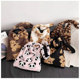 Ladies fuzzy fluffy bear tote handbag