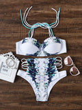 Floral cutout sides 2 piece bikini swimsuit