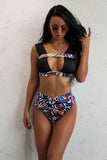 “Cancun” graffiti cutout high waist bikini swimwear