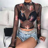 Angel print sheer fashion crop top