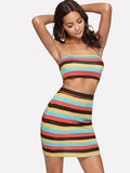 “Summer love” Stripe 2 piece crop top skirt bodycon set