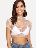 Sheer star detail crop top