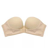Women invisible strapless front closure push up bra backless