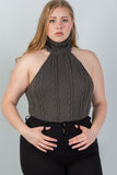 Ladies fashion plus size  cable knit turtleneck sleeveless bodysuit