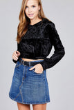 Ladies fashion long sleeve hoodie w/drawstring ice velvet crop top