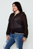 Ladies fashion plus size black sheer mesh zipper front jacket