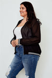 Ladies fashion plus size black sheer mesh zipper front jacket